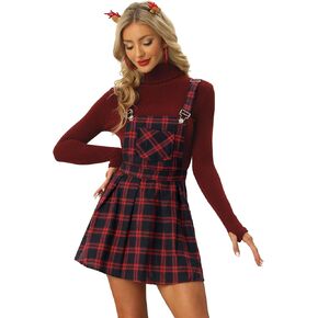 Allegra K Women's Checks Adjustable Strap Pinafore Overall Dress Suspender Skirt