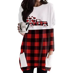 MOUSYA Valentine's Day Dress Shirt Women Love Heart Graphic Tops Color Block Plus Size Sweatshirt with Pockets in Kuwait