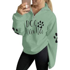 Dog Mom Sweatshirts Women Mama Sweatshirts Dog Paw Sweatshirt Long Sleeve Shirt Funny Mom Letter Print Pullover Blouse