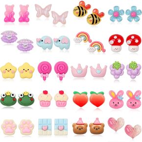 20 زوجًا من اقراط الاطفال بمشبك للبنات لا تسبب الحساسية، اقراط بمشبك لطيف بالوان قوس قزح وفراشة تودر للبنات الصغيرات in Kuwait