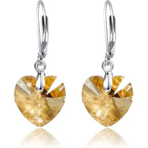 Heart Crystals Earrings for Women Sterling Silver Leverback Earrings Austria Crystals Dangle Earrings Jewelry Gifts for Wife Moms Girl