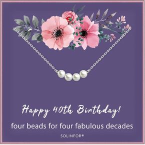 SOLINFOR 40th Birthday Gifts for Women - Sterling Silver Necklace - Four Pearls for Her 4 Decade - 40 Years Old Jewelry Gift Idea in Kuwait