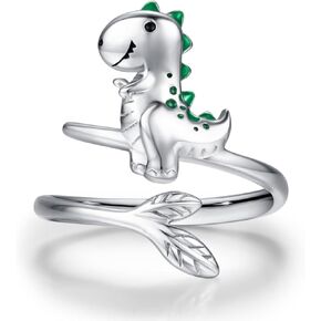 Dinosaur Rings for Women 925 Sterling Silver Dinosaur Jewelry Adjustable Rose Gold Open Rings Cute Animal Dinosaur Gifts