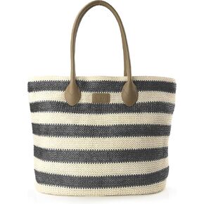 Striped Synthetic Straw Women's Tote Light Weight Vaction Shoulder Handbag