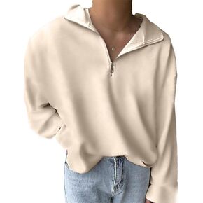 Fronage Quarter 1/4 Zip Pullover Women Lapel Oversized Sweatshirt Casual Long Sleeve Tops