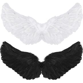 أجنحة ريش من جيجوي مكونة من قطعتين مع أشرطة مرنة لأجنحة زي الهالوين التنكرية للنساء والفتيات (أبيض، أسود)، متوسط، أبيض، أسود، متوسط in Kuwait