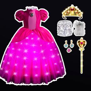 Light Up Princess Costume Princess Peach Dress Girls Cosplay Halloween Dress Up Costume