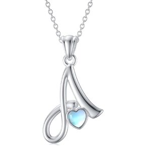 LELOUCHY Initial Necklace 925 Sterling Silver Letter Moonstone Necklace Alphabet Pendant for Women Girls