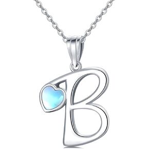 LELOUCHY Initial Necklace 925 Sterling Silver Letter Moonstone Necklace Alphabet Pendant for Women Girls