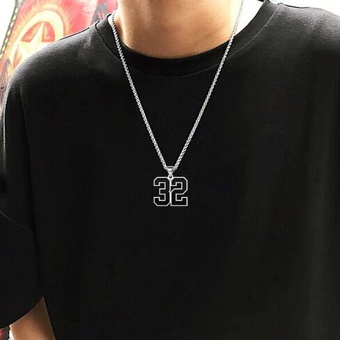 QeenseKc Black Number 1 to 99 Chain Neckalce for Boy Athletes Baseball Number Pendant Stainless Steel Jewelry for Sport Fans Gift in Saudi Arabia