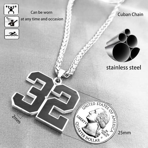 QeenseKc Black Number 1 to 99 Chain Neckalce for Boy Athletes Baseball Number Pendant Stainless Steel Jewelry for Sport Fans Gift in Saudi Arabia