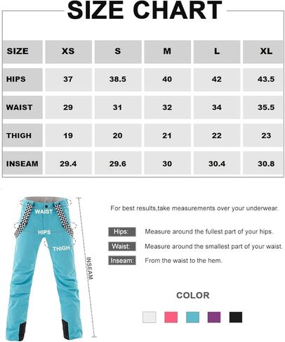 سراويل HOUZONIY النسائية للثلج معزولة مقاومة للماء، سراويل تزلج مع حمالات قابلة للفصل للتزلج والتزلج على الجليد والتزلج على الجليد in Kuwait
