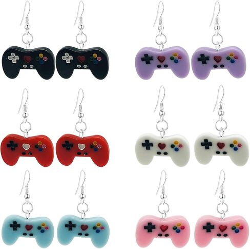 GBAHFY 6 أزواج من أدوات التحكم في ألعاب الفيديو سحر لعبة الفيديو الراتنج Gamer Earring Game Lover Jewelry هدية لعشاق اللعبة مجموعة مجوهرات متدلية على شكل خطاف in Kuwait