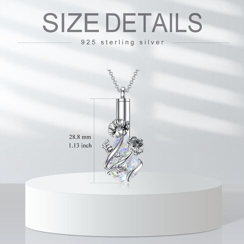 PELOVNY Birth Flower Cremation Jewelry for Ashes Sterling Silver with Teardrop/Heart Crystal Urn Necklace Memorial Keepsake Jewelry with Funnel Filler in Kuwait