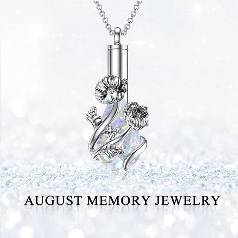 PELOVNY Birth Flower Cremation Jewelry for Ashes Sterling Silver with Teardrop/Heart Crystal Urn Necklace Memorial Keepsake Jewelry with Funnel Filler in Kuwait