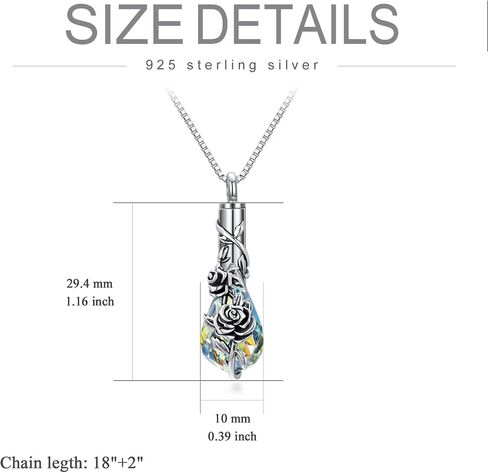 PELOVNY Birth Flower Cremation Jewelry for Ashes Sterling Silver with Teardrop/Heart Crystal Urn Necklace Memorial Keepsake Jewelry with Funnel Filler in Kuwait