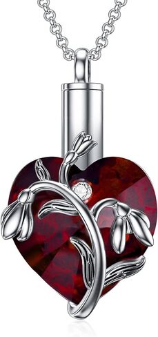 PELOVNY Birth Flower Cremation Jewelry for Ashes Sterling Silver with Teardrop/Heart Crystal Urn Necklace Memorial Keepsake Jewelry with Funnel Filler in Kuwait