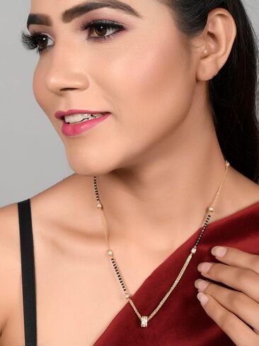 Shoshaa مطلية بالذهب الأسود مطرز أبيض CZ-Studded Mangalsutra ، معدن، بدون أحجار كريمة, معدن, بدون أحجار كريمة in Saudi Arabia