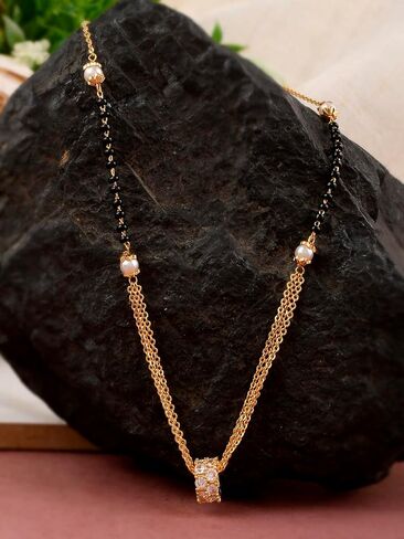 Shoshaa مطلية بالذهب الأسود مطرز أبيض CZ-Studded Mangalsutra ، معدن، بدون أحجار كريمة, معدن, بدون أحجار كريمة in Saudi Arabia