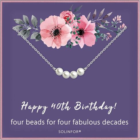 SOLINFOR 40th Birthday Gifts for Women - Sterling Silver Necklace - Four Pearls for Her 4 Decade - 40 Years Old Jewelry Gift Idea in Kuwait