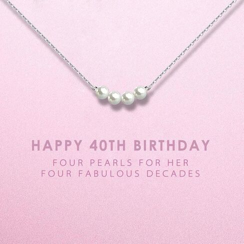 SOLINFOR 40th Birthday Gifts for Women - Sterling Silver Necklace - Four Pearls for Her 4 Decade - 40 Years Old Jewelry Gift Idea in Kuwait