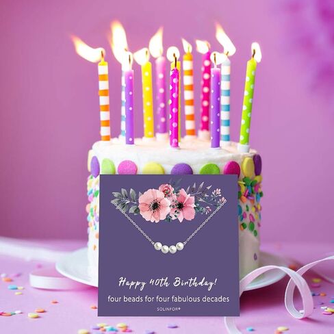 SOLINFOR 40th Birthday Gifts for Women - Sterling Silver Necklace - Four Pearls for Her 4 Decade - 40 Years Old Jewelry Gift Idea in Kuwait