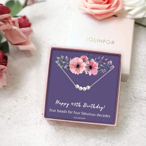 SOLINFOR 40th Birthday Gifts for Women - Sterling Silver Necklace - Four Pearls for Her 4 Decade - 40 Years Old Jewelry Gift Idea in Kuwait