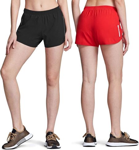 ATHLIO 2 Pack Women's Running Shorts with Pockets, Dry Fit Exercise Workout Shorts, Jogging Sports Athletic Shorts Mesh Liner in Kuwait