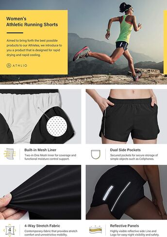 ATHLIO 2 Pack Women's Running Shorts with Pockets, Dry Fit Exercise Workout Shorts, Jogging Sports Athletic Shorts Mesh Liner in Kuwait