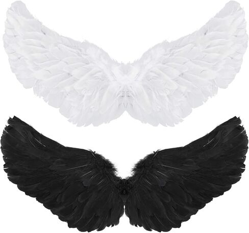 أجنحة ريش من جيجوي مكونة من قطعتين مع أشرطة مرنة لأجنحة زي الهالوين التنكرية للنساء والفتيات (أبيض، أسود)، متوسط، أبيض، أسود، متوسط in Kuwait