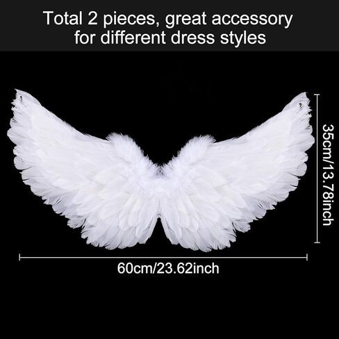 أجنحة ريش من جيجوي مكونة من قطعتين مع أشرطة مرنة لأجنحة زي الهالوين التنكرية للنساء والفتيات (أبيض، أسود)، متوسط، أبيض، أسود، متوسط in Kuwait