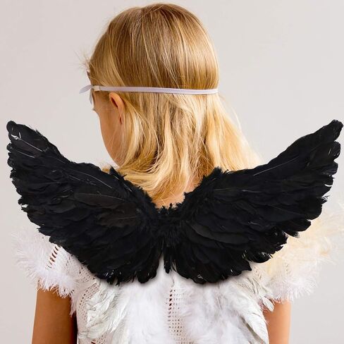 أجنحة ريش من جيجوي مكونة من قطعتين مع أشرطة مرنة لأجنحة زي الهالوين التنكرية للنساء والفتيات (أبيض، أسود)، متوسط، أبيض، أسود، متوسط in Kuwait