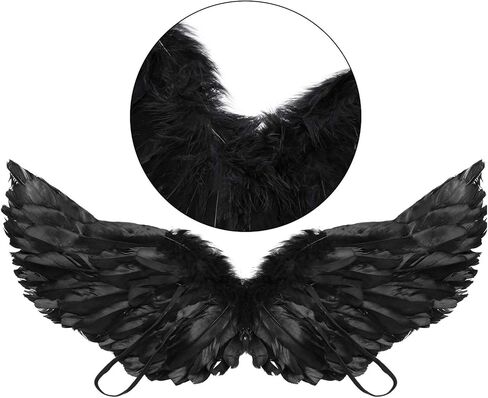 أجنحة ريش من جيجوي مكونة من قطعتين مع أشرطة مرنة لأجنحة زي الهالوين التنكرية للنساء والفتيات (أبيض، أسود)، متوسط، أبيض، أسود، متوسط in Kuwait