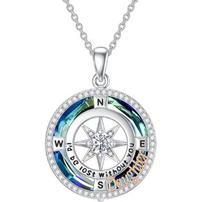 TOUPOP I'd be Lost without You Compass Necklace for Mom/Sister/Nana/Daughter 925 Sterling Silver Compass Jewelry Gifts for Birthday Christmas Party