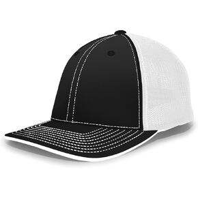 قبعة Pacific Headwear Standard Trucker Pacflex، أسود/أبيض/أسود كبير in Saudi Arabia