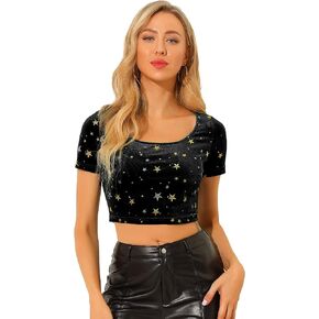 Allegra K Women's Halloween Christmas Velvet Scoop Neck Slim Fit Crop Top