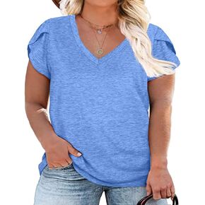 Womens Plus Size Tops V Neck T Shirts Casual Loose Petal Sleeve Tee Shirts