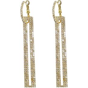 QJLE Geometric Rectangle Cubic Zirconia Rhinestone long Drop Dangle Earrings for women Hypoallergenic Pierced