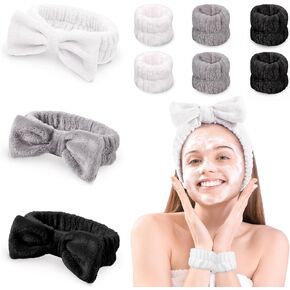 JOUXKOT Spa Headband, 4 Pack Bow Hair Band for Washing Face Facial Makeup Yoga Shower, Soft Coral Fleece Head Band Wraps for Women and Girls