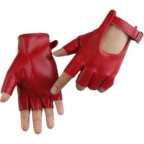 Long Keeper Women Fingerless Gloves - Half Finger PU Leather Gloves Motorcycle Cycling Driving Unlined Gloves