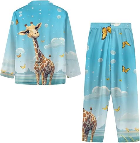 طقم بيجامات نسائية من Upetstory ملابس نوم بأكمام طويلة وأزرار سفلية in Kuwait