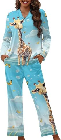 طقم بيجامات نسائية من Upetstory ملابس نوم بأكمام طويلة وأزرار سفلية in Kuwait