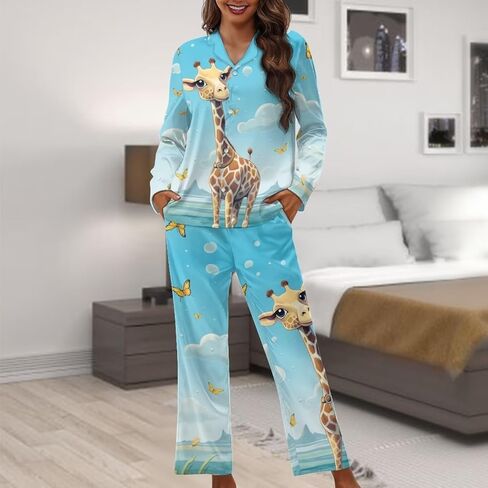 طقم بيجامات نسائية من Upetstory ملابس نوم بأكمام طويلة وأزرار سفلية in Kuwait
