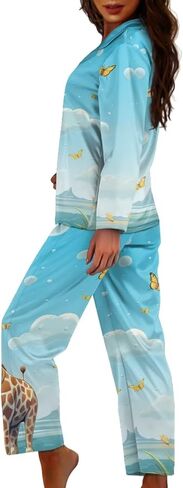 طقم بيجامات نسائية من Upetstory ملابس نوم بأكمام طويلة وأزرار سفلية in Kuwait