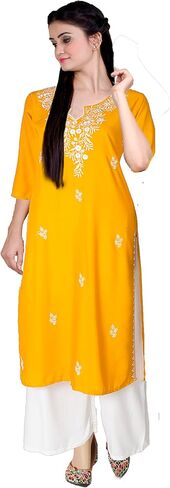 Chandrakala Women's Embroidered Indian Ethnic Tunic Top Kurti Kurta Pant Set (K215) in Saudi Arabia