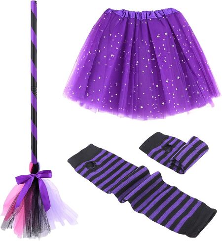 NSVJVY 3 قطع من قفازات مكنسة الساحرة للهالوين، مجموعة تنورة توتو مخططة، قفازات ساحرة لزي الهالوين، من أجل هدايا الهالوين التنكرية in Kuwait