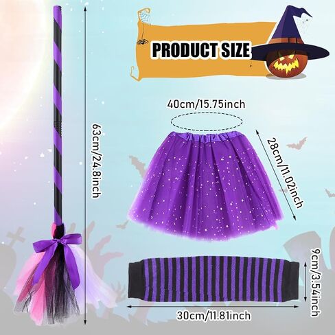 NSVJVY 3 قطع من قفازات مكنسة الساحرة للهالوين، مجموعة تنورة توتو مخططة، قفازات ساحرة لزي الهالوين، من أجل هدايا الهالوين التنكرية in Kuwait