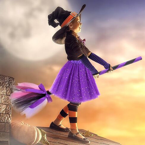 NSVJVY 3 قطع من قفازات مكنسة الساحرة للهالوين، مجموعة تنورة توتو مخططة، قفازات ساحرة لزي الهالوين، من أجل هدايا الهالوين التنكرية in Kuwait