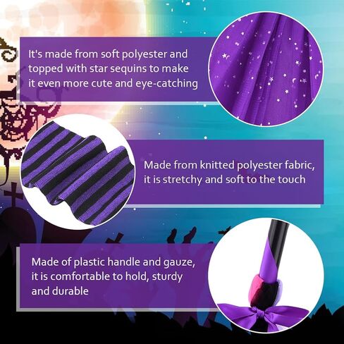 NSVJVY 3 قطع من قفازات مكنسة الساحرة للهالوين، مجموعة تنورة توتو مخططة، قفازات ساحرة لزي الهالوين، من أجل هدايا الهالوين التنكرية in Kuwait