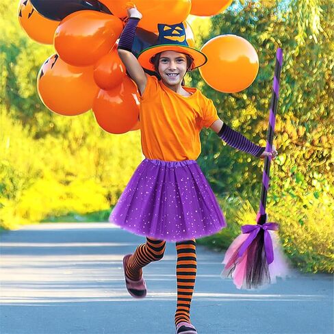 NSVJVY 3 قطع من قفازات مكنسة الساحرة للهالوين، مجموعة تنورة توتو مخططة، قفازات ساحرة لزي الهالوين، من أجل هدايا الهالوين التنكرية in Kuwait